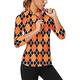 WOWENY Women's 3/4 Sleeve Athletic Golf Shirts Quarter Zip Pullover Collared T-Shirt Workout Print Tennis Top