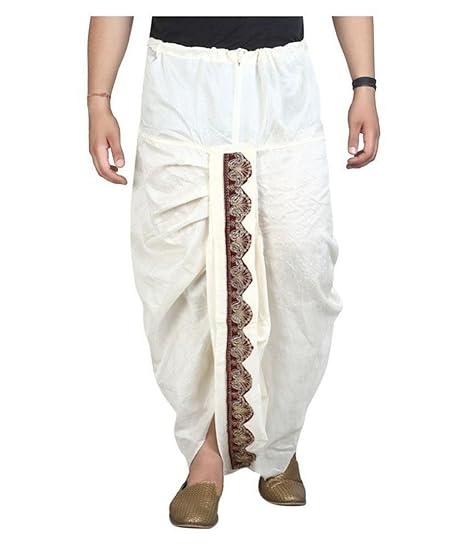 Men's Silk Dhoti (White, Free Size)