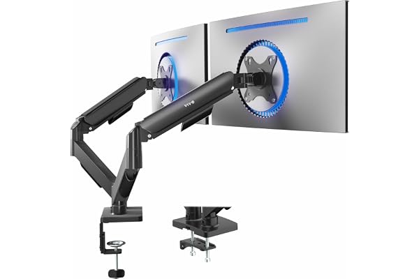 VIVO Dual Monitor up to 32 inches and 19.8 lbs per Screen, Pneumatic Arm Desk Mount, Articulating Counterbalance, VESA Stand,
