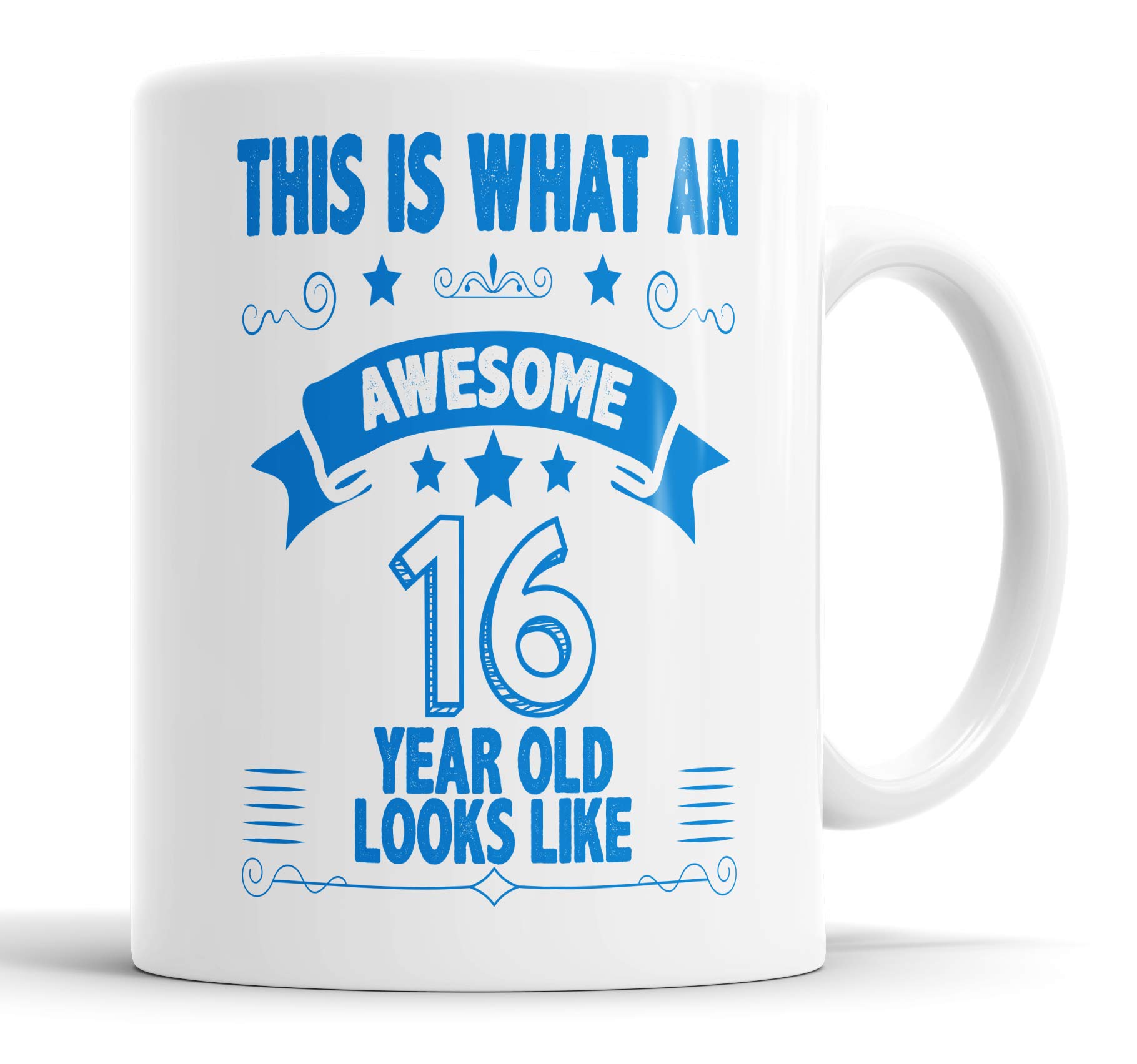 This is What an Awesome 16 Year Old Looks Like Mug 16th Birthday Present Gift for Brother Sister Son Daughter Friend Christmas Cup, Ceramic Mugs (Blue)