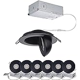 POPANU Gimbal LED Recessed Light - 4 Inch Black 9W 360° Rotation Directional Adjustable Eyeball Sloped Ceiling Recessed Lighting 4 inch Light Wafer Soffit Indoor Spotlight Canless Black 4 inch 6 Pack