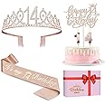 14th Birthday Decorations for Girls Including Birthday Sash and Tiara, Candles and Cake Topper, 14 Year Old Girl Decorations Gifts