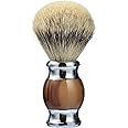 JEQUIL&CORENVEO 100% Silvertip Badger Hair Shaving Brush, Handmade Shaving Brush with Fine Resin Handle and Stainless Steel Base (Brown)