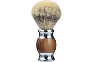 JEQUIL&CORENVEO 100% Silvertip Badger Hair Shaving Brush, Handmade Shaving Brush with Fine Resin Handle and Stainless Steel Base (Brown)