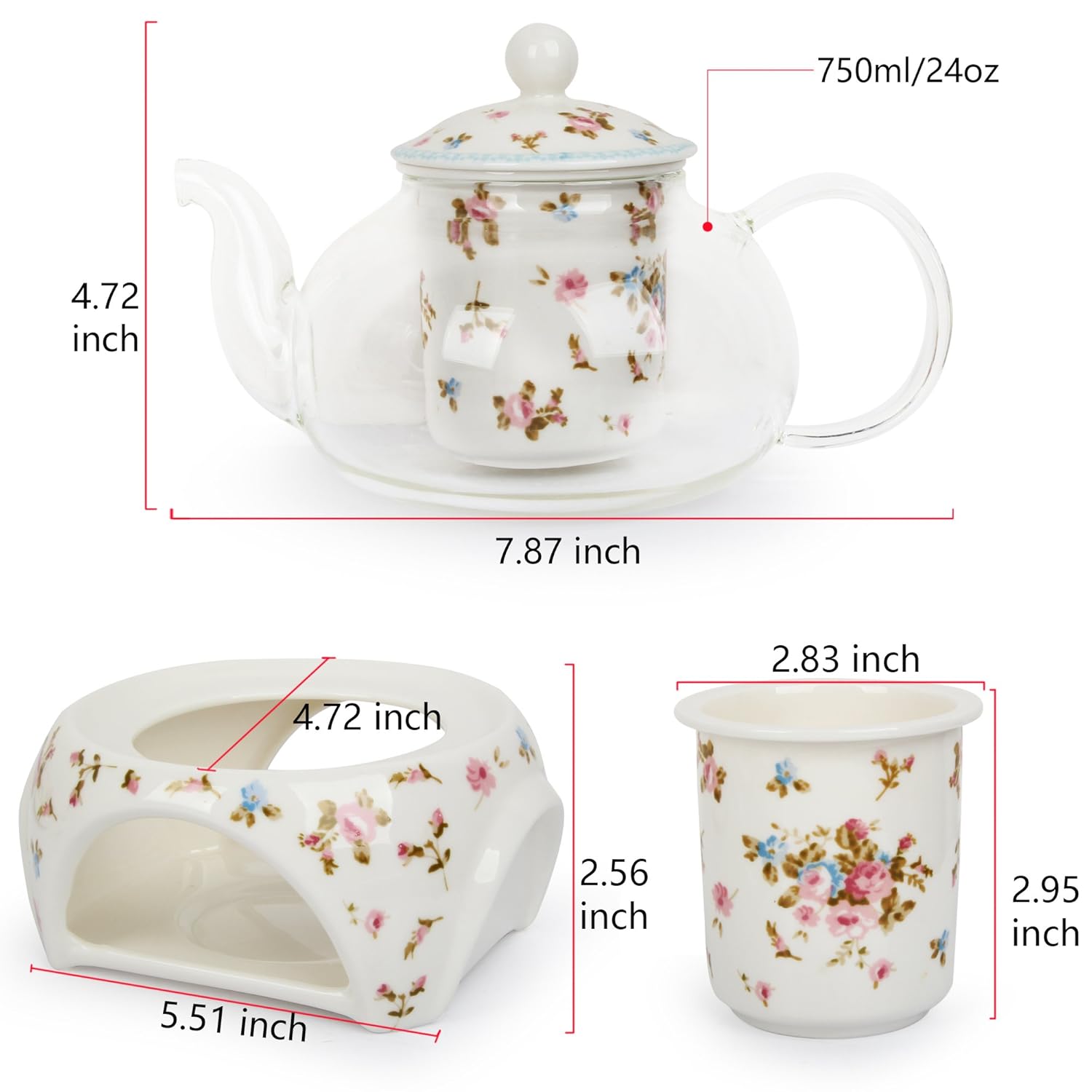 24 oz tea maker teapot with a Porcelain warmer and Cup and Saucer