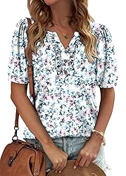KISSMODA Women's Tunic Tops Casual V Neck Short