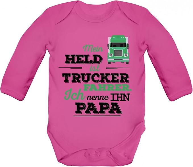 Shirtstreet Geschenk Zum Vatertag Lkw Fahrer Strampler Bio Baby Body Bodysuit Langarm Jungen Madchen Papa Mein Held Ist Trucker Fahrer Amazon De Bekleidung