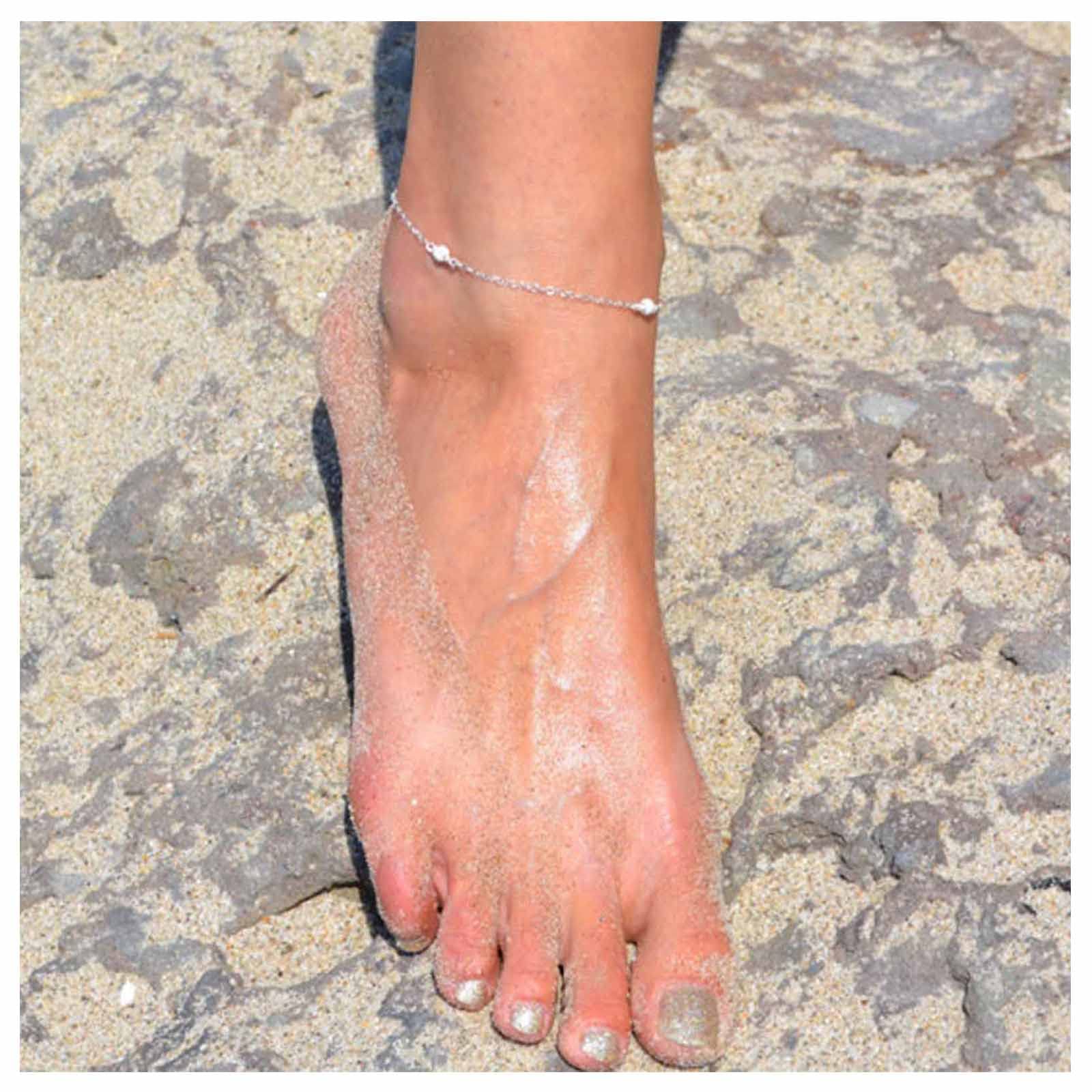 Inilbran Boho Satellite Ankle Bracelet Silver Bead Ball Anklet Bracelet Vintage Bead Chain Anklet Minimalist Beaded Anklet Foot Chain Jewelry for Women and Girls