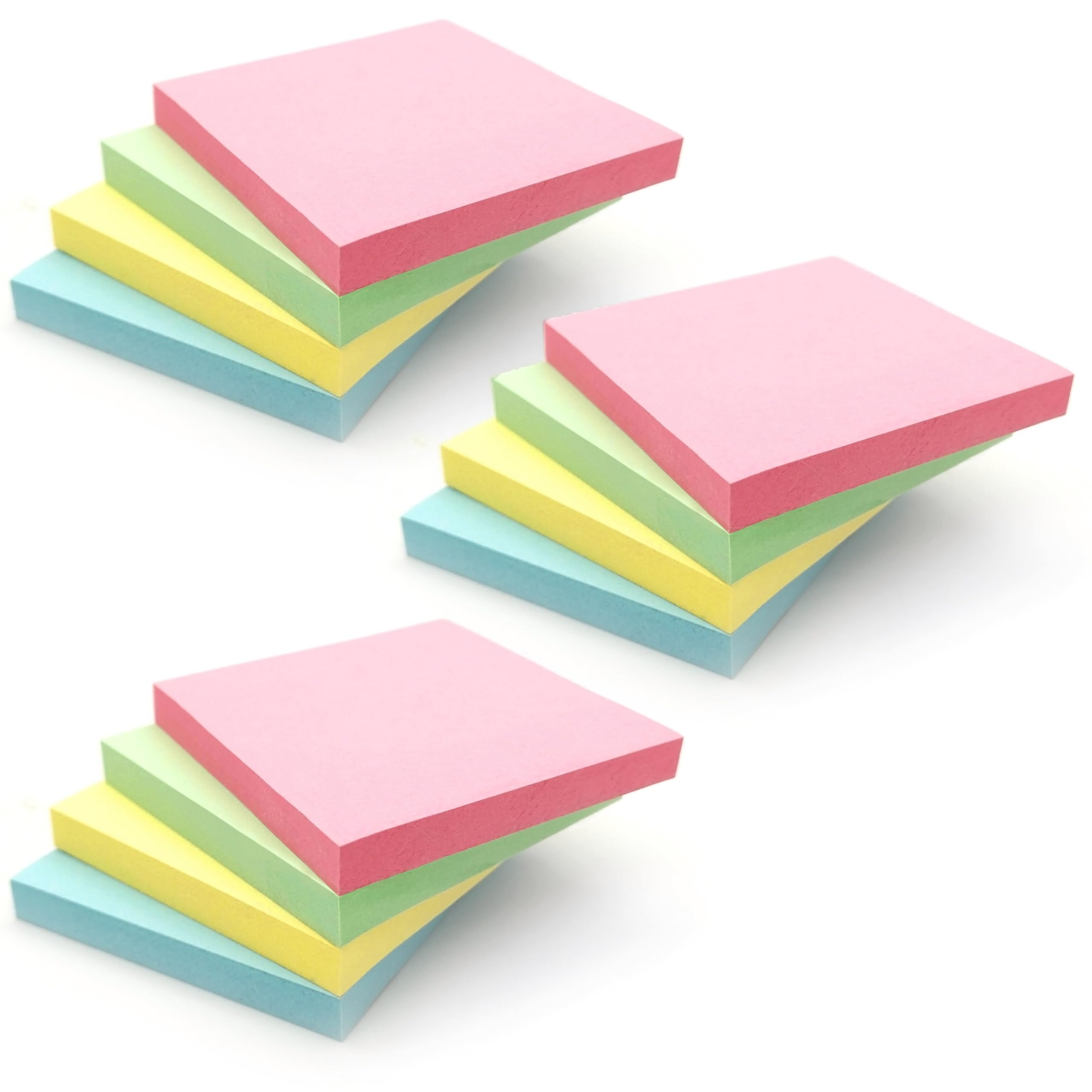 1200 Pastel Colours Removable Sticky Post Notes 76x76mm 3 x 4 Pads of 100 Sheets - Blue, Pink, Green, Yellow
