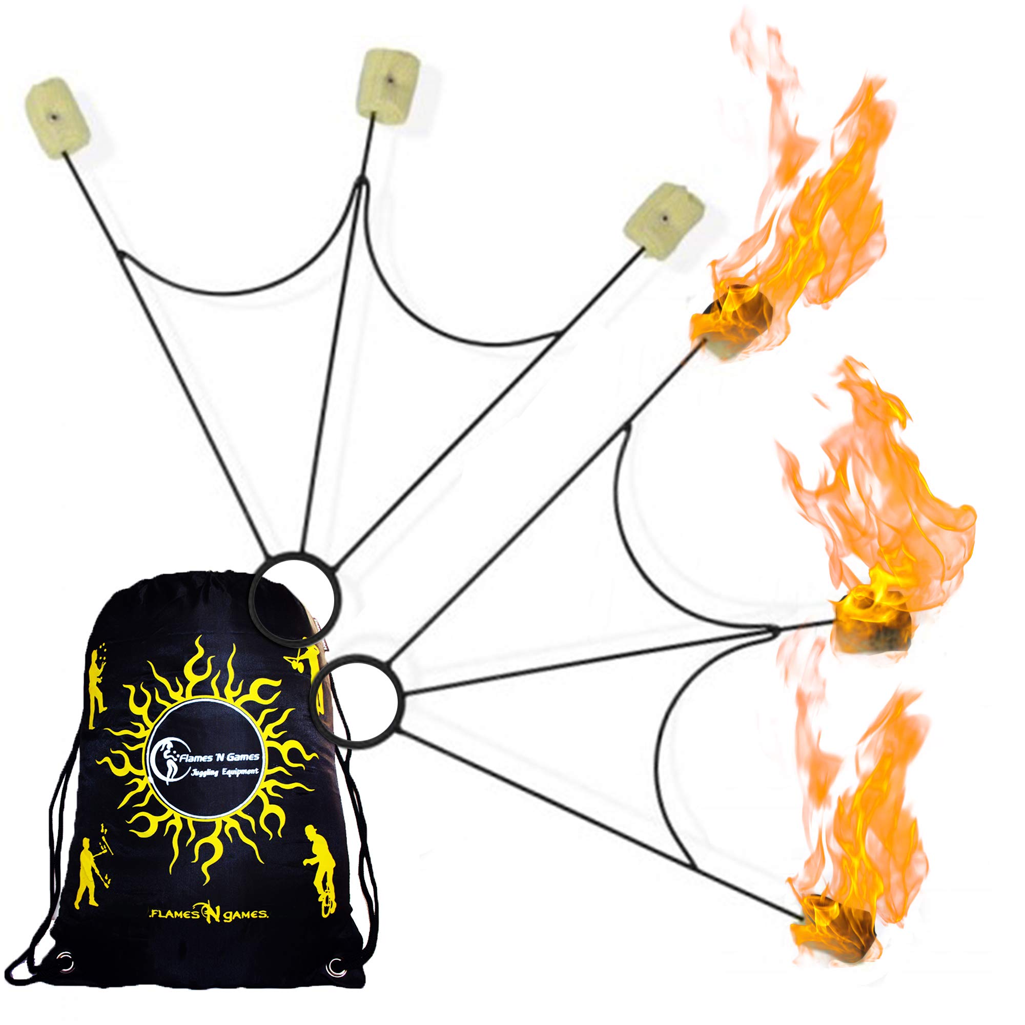 TRIO Black FIRE FANS Pair Single Ring KT Fire Dancing Fan Wick Burner