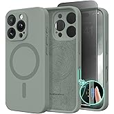 Magnetic for iPhone 16 Pro Max Case with Camera Control Button, Compatible with MagSafe,[Full Camera Protection][2 Privacy Screen Protectors] Silicone Phone Cover for iPhone 16 ProMax(Calke Green)