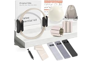 Pilates Ring Kit with adjustable ankle wrist weights and resistance bands laid out on a floor mat