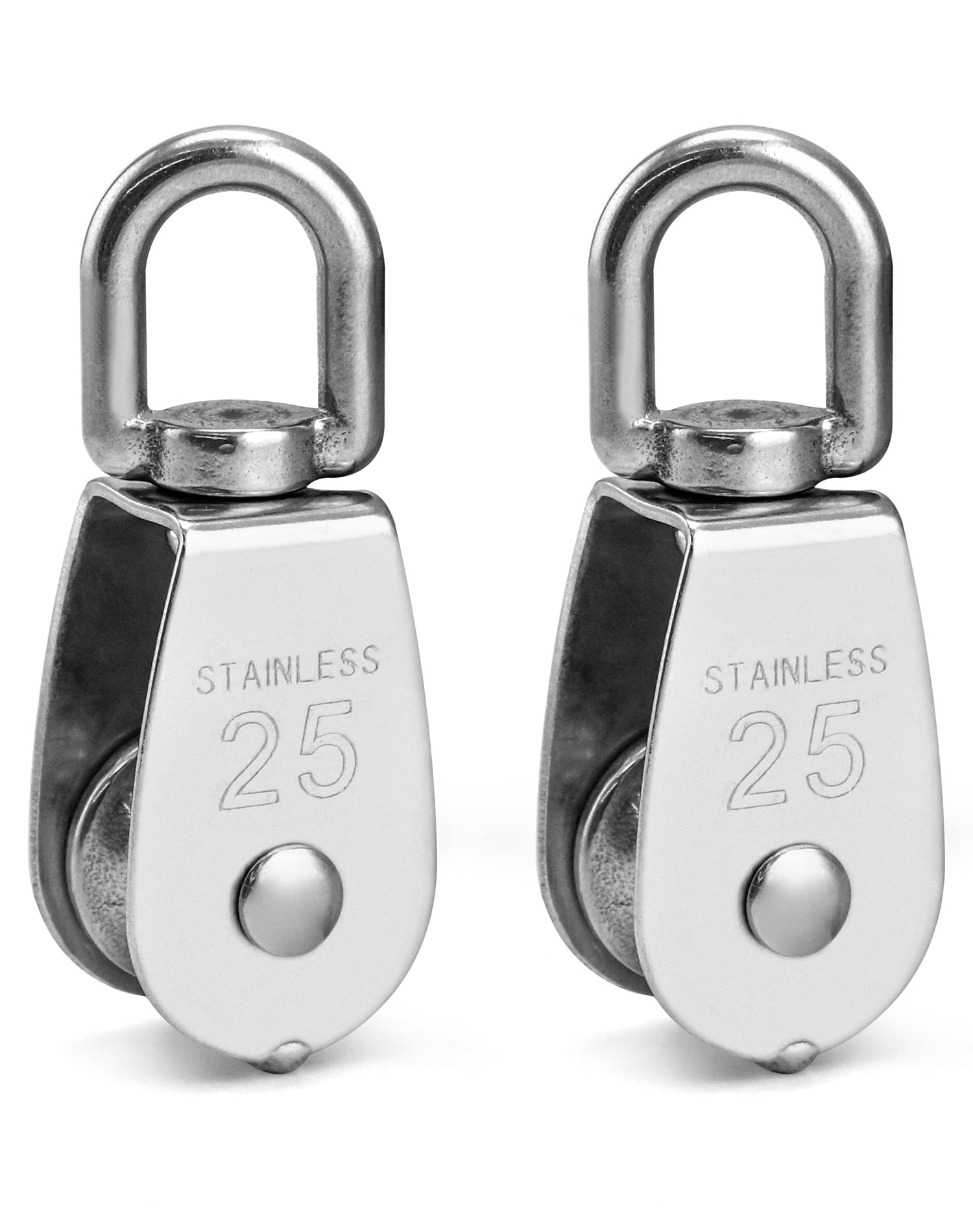 QWORK® 2PCS M25 Singe Pulley Block 304 Stainless Steel Pulley Wheel Roller for Wire Diameter 11mm 360° Swivel Loading 150kg/330lbs for Indoor Outdoor Application