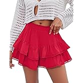 LOMON Flowy Skorts for Women Ruffle Tiered Skorts Casual High Waist Mini Skirts Golf Crochet Shorts