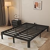 KOSOSO 10 Inch Full Size Bed Frame, Black Bed Frame Full with Metal Gaskets, No Box Spring Needed, Rounded Corner Design, Heavy Duty Steel Platform Support, Reserved Holes, Storage Space, Noiseless