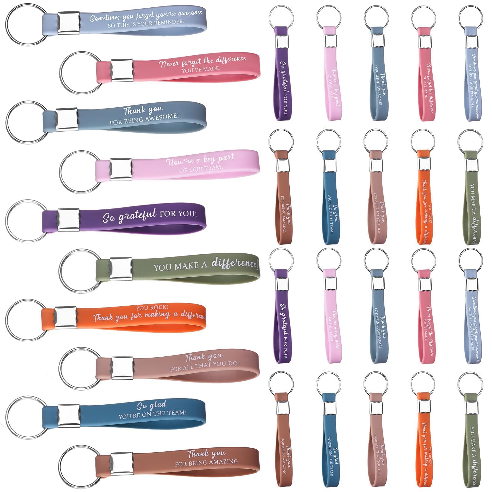 30 Pcs Inspirational Keychains Gifts Bulk Thank You Keychain Motivational Silicone Keyrings Employee Appreciation Gifts for Coworkers Teacher Colleagues Volunteer Nurse Appreciation Week Mothers Day