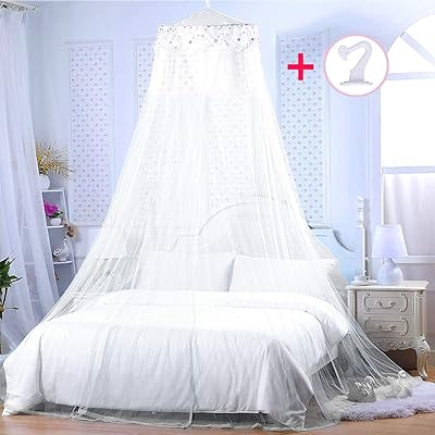BCBYou Princess Bed Canopy Mosquito Net, Lace Dome with Swag Hook
