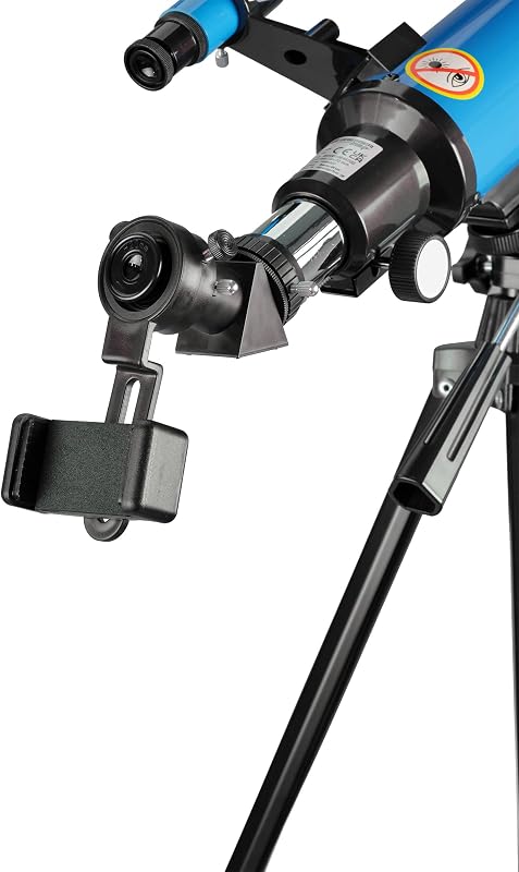 Bresser junior 70/400 - telescópio para crianças a partir de 8 anos, iniciantes em astronomia, telescópio com mochila, acessórios e suporte para smartphone, céu noturno azul