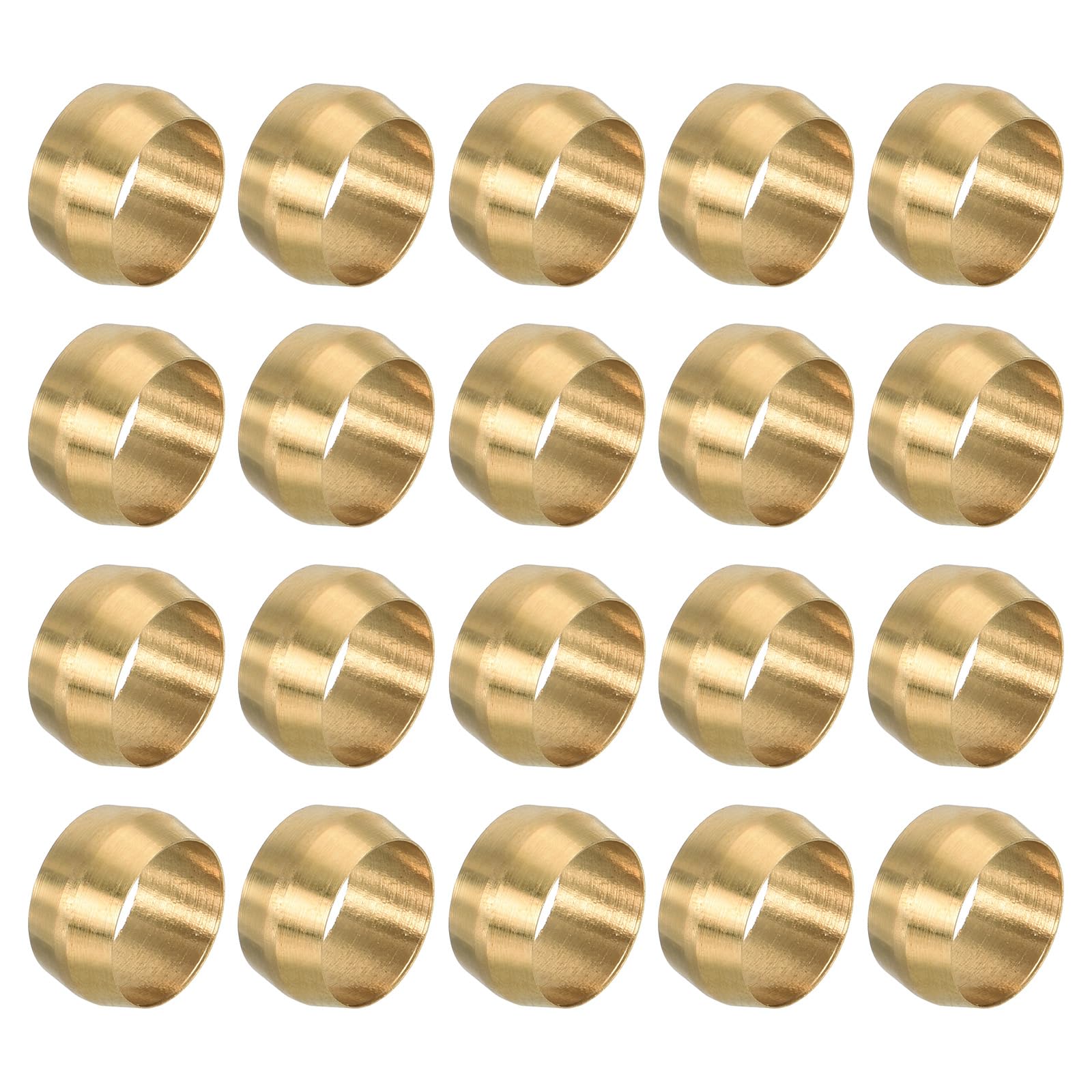 PATIKIL 3/8" ID Compression Sleeve Ferrules, 20 Pack Brass Sleeve Ferrules Compression Fitting Assortment Kit for Water Oil Air Pipe