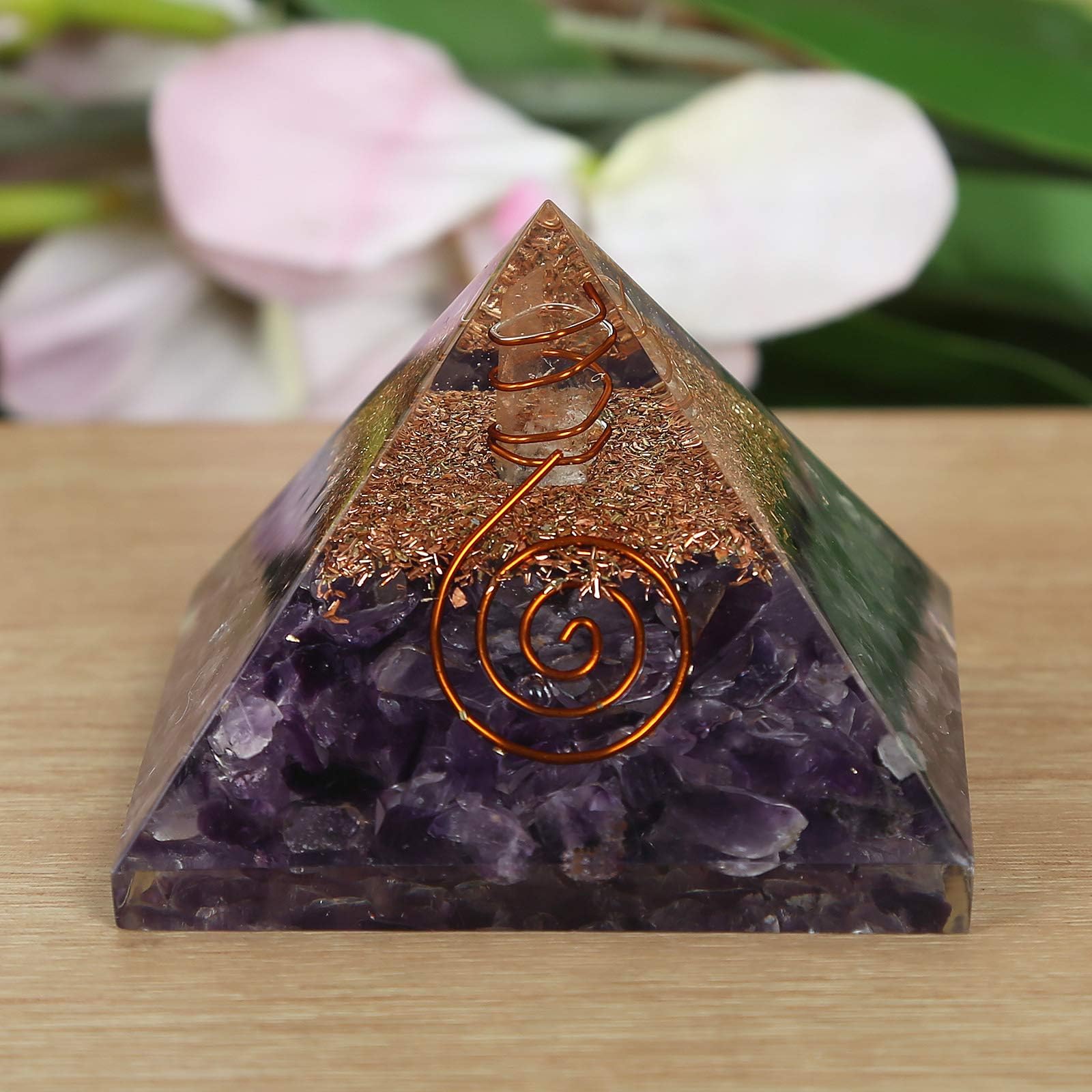CRAFTSTRIBE Amethyst Crystal Orgone Reiki Pyramid Kit/Includes 4 Crystal Quartz Energy Points/EMF Protection Meditation Yoga Energy Generator