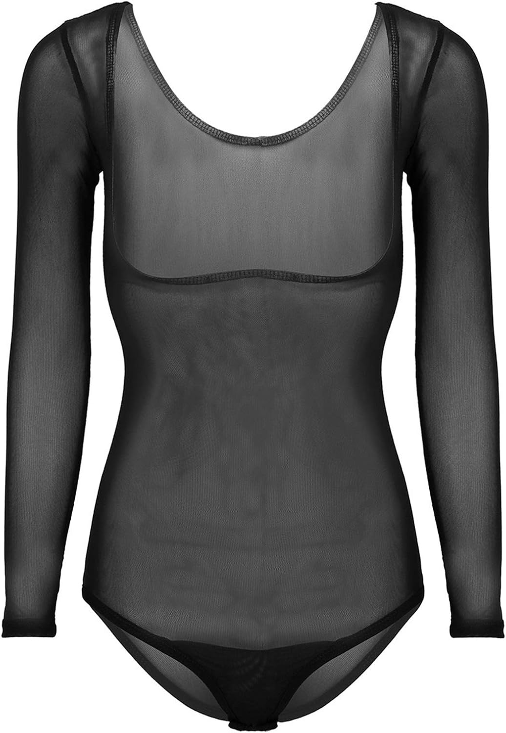 RENLIANGCLOTH Womens Dance Costume Bodysuit Mesh See Through High Cut Thong