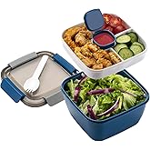 Freshmage Salad Lunch Container To Go, 52-oz Salad Bowls with 3 Compartments, Salad Dressings Container for Salad Toppings, S