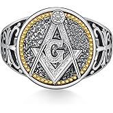 Sbzxbt Sterling Silver Signet Masonic Ring for Men, Size 8, Yellow Irregular Stone, Modern Fraternity Style