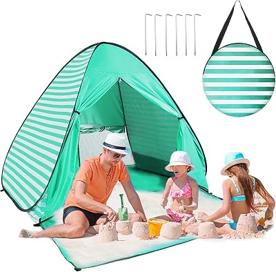 Aandyou Pop Up Beach Tent 2-3 Person UV50+ Automatic Instant Shelter Green