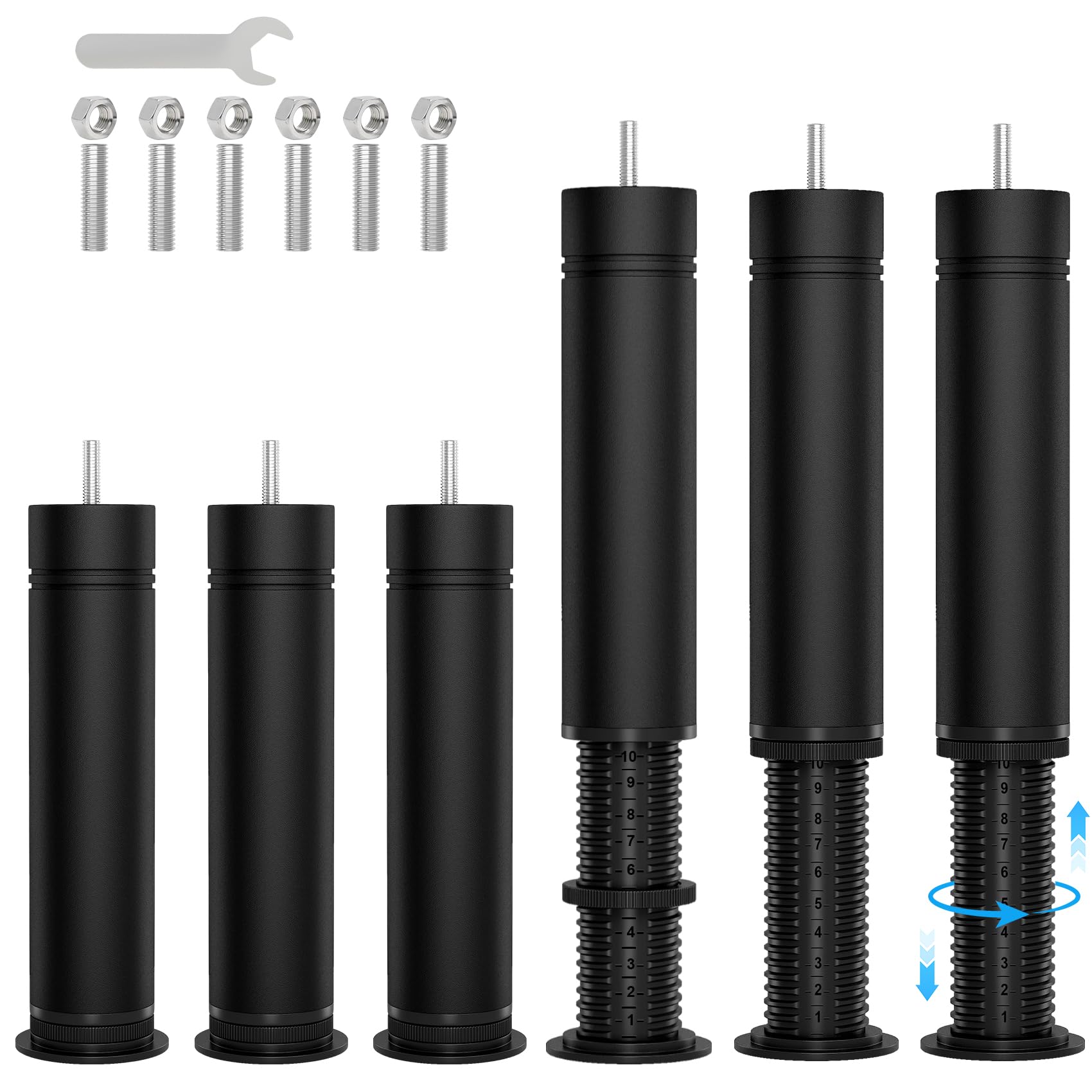 Photo 1 of Jeree 6-Pack Adjustable Bed Legs Furniture Legs (8-12 Inch), ABS Heavy-Duty Replacement Legs with M8/M10 Threads for Adjustable Bed Frames, Sofa, Desk & Furniture Support