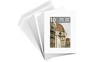 Golden State Art, Pack of 10, Pre-Cut 18x24 White Picture Mat Kit for 12x18 Photo, 10 White Core Bevel Cut Mattes, 10 Backing