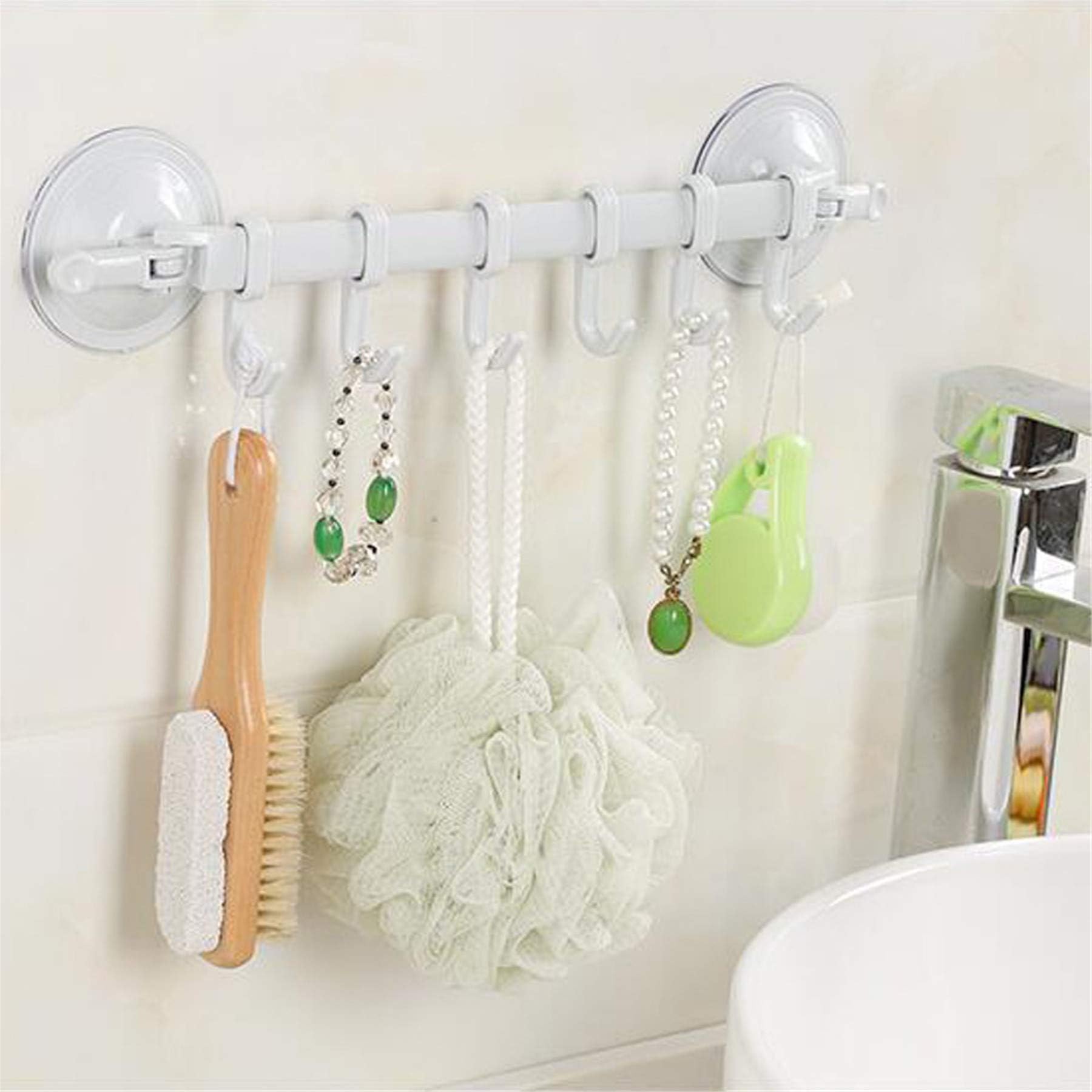 SHJNHAN Wall Door Hook, Wall Vacuum Rack Suction Cup 6 Hooks Towel Bathroom Kitchen Holder Sucker Hanger (Blue)