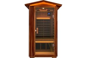 LTCCDSS Red Cedar Outdoor Sauna 1 Person, Low EMF Far Infrared Sauna for Home, Withstand Outdoor Temp -10℉-149℉| EMF Readings below 0.5mG, 9 Low EMF Boards-Chromotherapy-Bluetooth Speaker