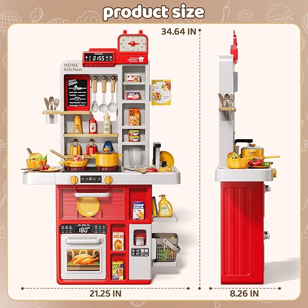 KIZONLY KIDS KITCHEN SET, 88PCS PLAY KITCHEN SET FOR TODDLERS 3-5, COOKING STOVE,TOYS ACCESSORIES WITH LIGHT AND SOUND, PRETEND KITCHEN TOYS BIRTHDAY GIFTS PLAYSET FOR GIRLS 1 2 3 4 5 YEAR OLD