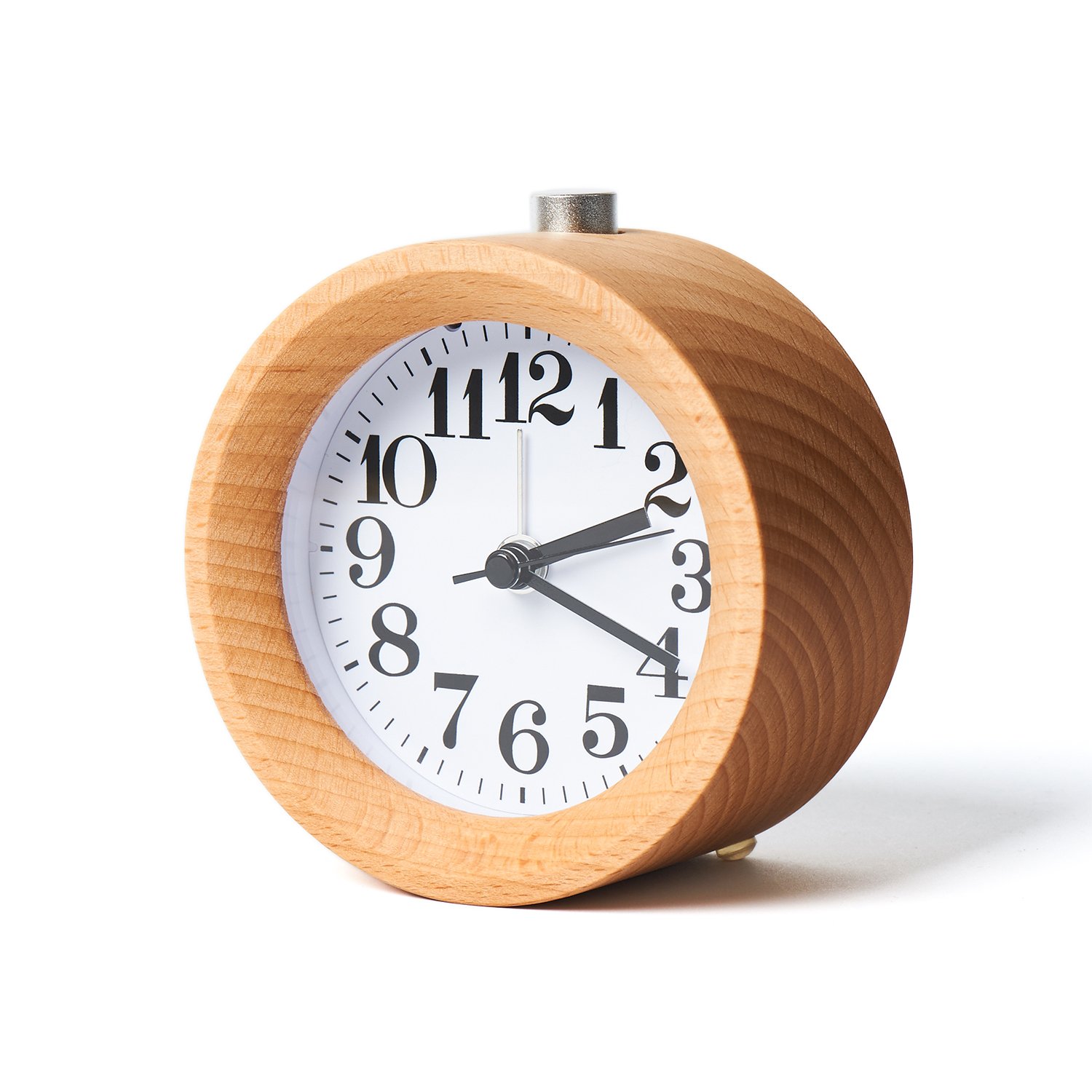 TANSHOP Handmade Classic Small Wooden Alarm Clock - Retro Table Clock with Round Design, Snooze Function, Alarm and NightLight (Wooden Clock with Light)