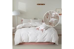 LIFETB Queen Garden Pink White Floral Bedding Set - Vintage Flower Botanical Comforter for Girls - Fluffy Soft Bedding Set with 1 Pink Floral Comforter and 2 Bow Ties Pillowcases - All Season