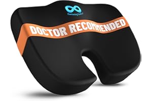 Everlasting Comfort Doctor Recommended Memory Foam Seat Cushion for Office Chairs & Car - Ergonomic Office Desk Accessories - Cushions for Tailbone Pain Relief, Sciatica (Black, Large)