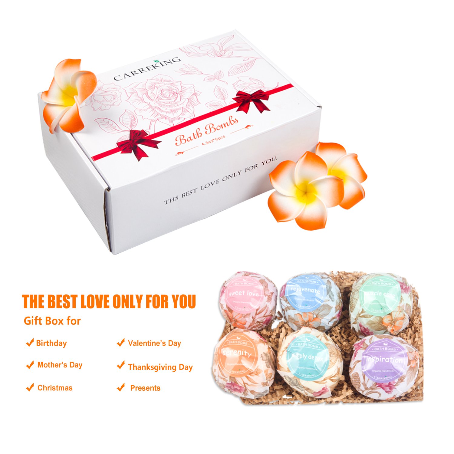 Bath Bombs, CarreKing Bath Bomb Fizzy Bath Bombs Gift Set Kit Lush Luxury Bath Bomb Set Bath Fizzies Effervescent Bath Romatic Fizzy Bombs for Graduation, Weddings, Birthdays, Bridal Showers