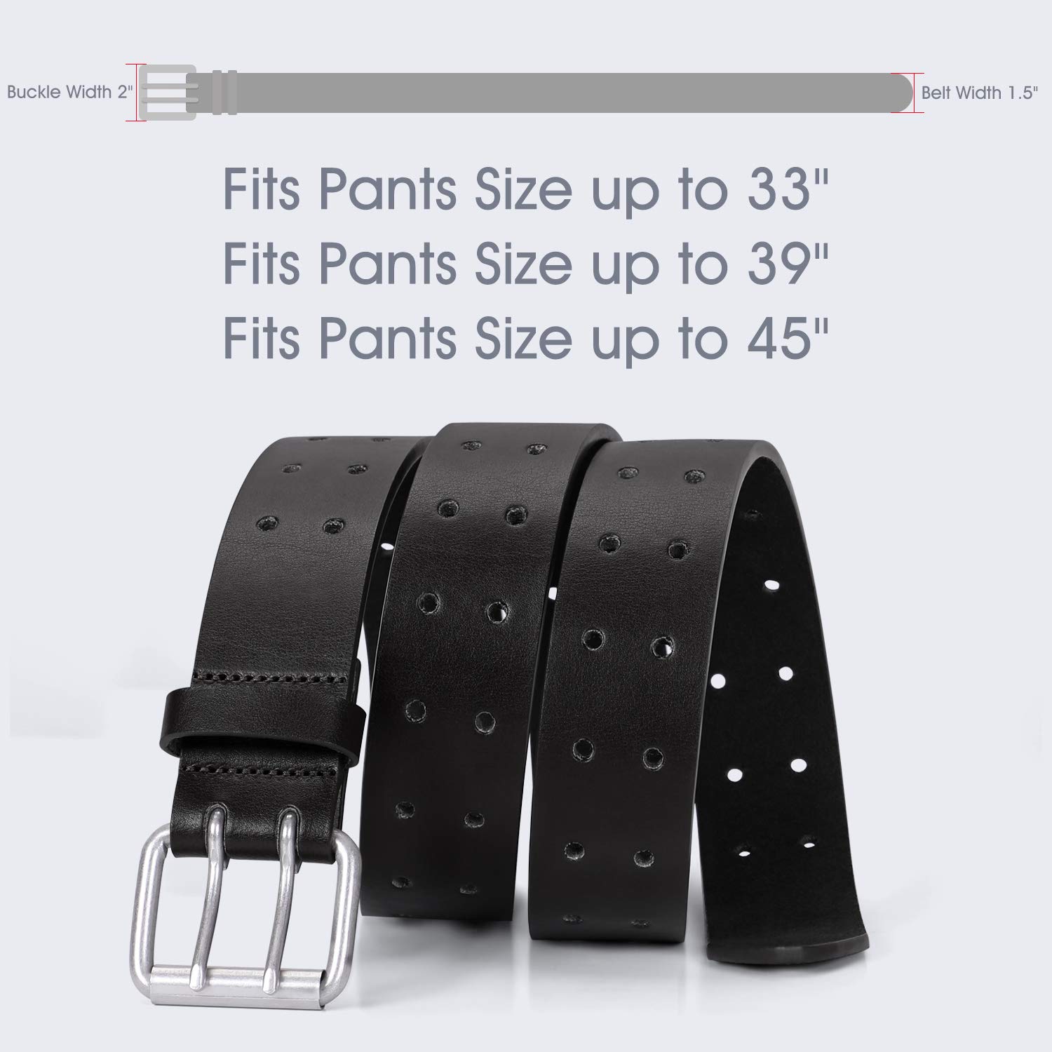 JASGOOD Men Double Prong Belt,Black Work PU Leather Belts for Men Jeans-Mens Casual Dress Belt for Pants(Black,Fit pant size below 39Inch)