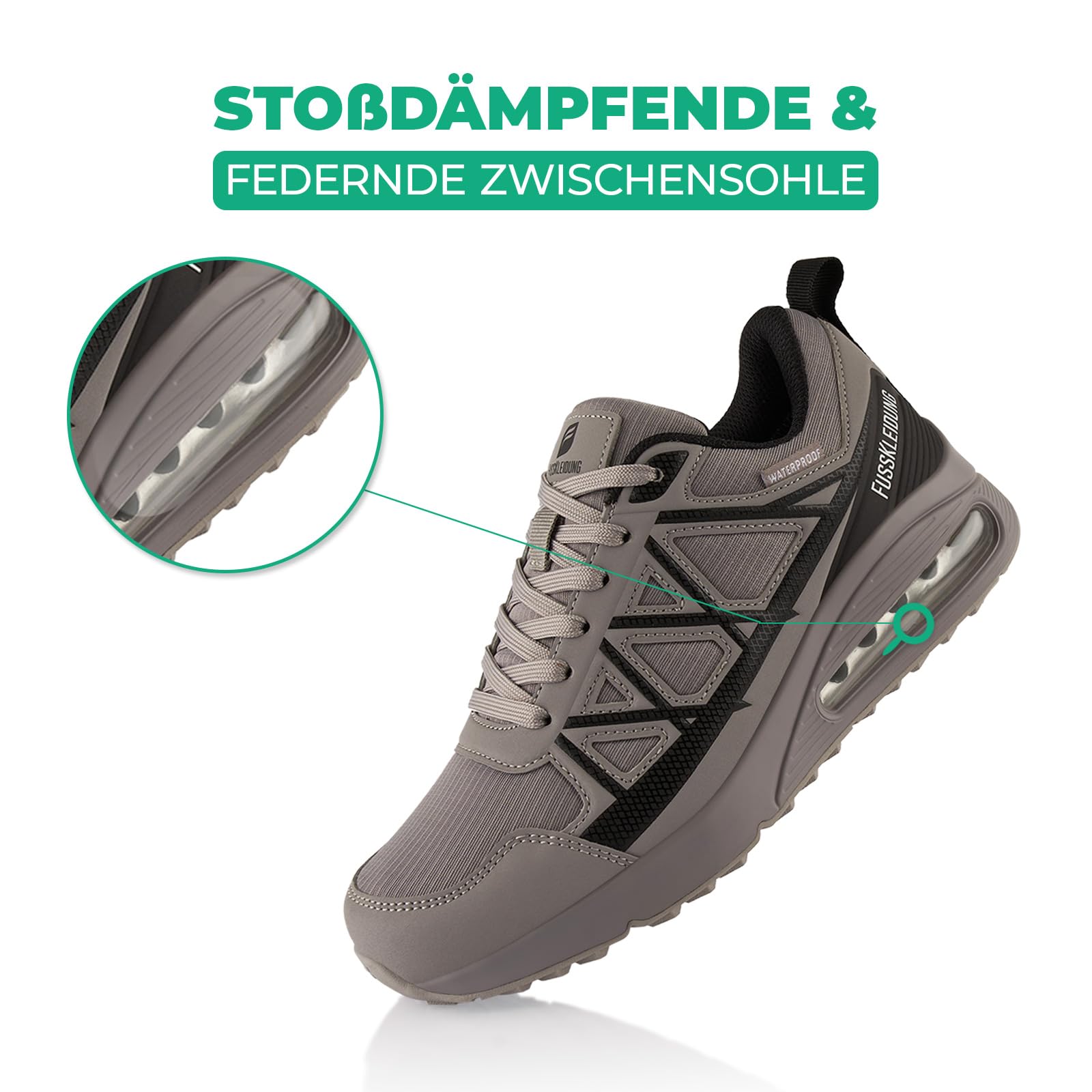 Fusskleidung® Damen Herren Wanderschuhe wasserdichte Trail Running Trekkingschuhe Grau Schwarz EU 36 3