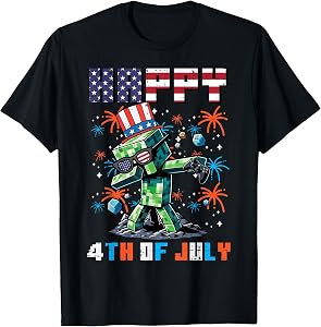 Happy 4th of July Pixel Gaming Dab Patriotic Gamer Boys Kids T-Shirt