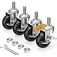 HOLKIE Caster Wheels 3 inch Locking Casters Set of 4, Threaded Stem 1/2" -13 x 1-1/2" (Diameter 1/2", Length 1-1/2") Swivel Heavy Duty Castors Black