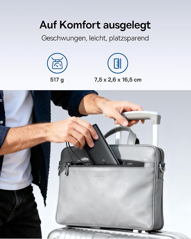 FC41 145W 25000mAh Powerbank Laptop CCC Zertifizierung, Schnellladen Power Bank mit 2 Integriertem USB-C Kabel, Externe Handyakkus für Macbook Pro, iPhone, Dell, HP, SteamDeck, Samsung, Schwarz