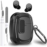 Olytop for Google Pixel Buds Pro 2/Pro Case Cover with Lock Clip & Cleaner Pen 2024/2022, Shockproof Protective Hard Shell Skin with Carabiner Men Women - Black