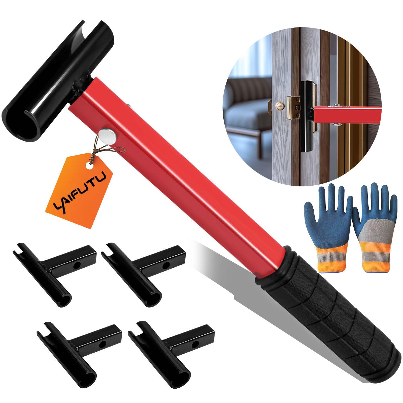 Photo 1 of 4 in 1 Door Hinge Adjustment Tool with Protective Gloves, Heavy Duty Painted Steel Hinge Bender Wrench with Rubber Grip, Door Gap Adjusting Wrench for Residential & Commercial Use