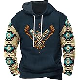 Zhyaj Classic Graphic Print Hooded Sweatshirt for Men Casual Drop Shoulder Long Sleeve Hoodie Loose Fit Ribbed Cuffs Fashion Pullover for Fall
