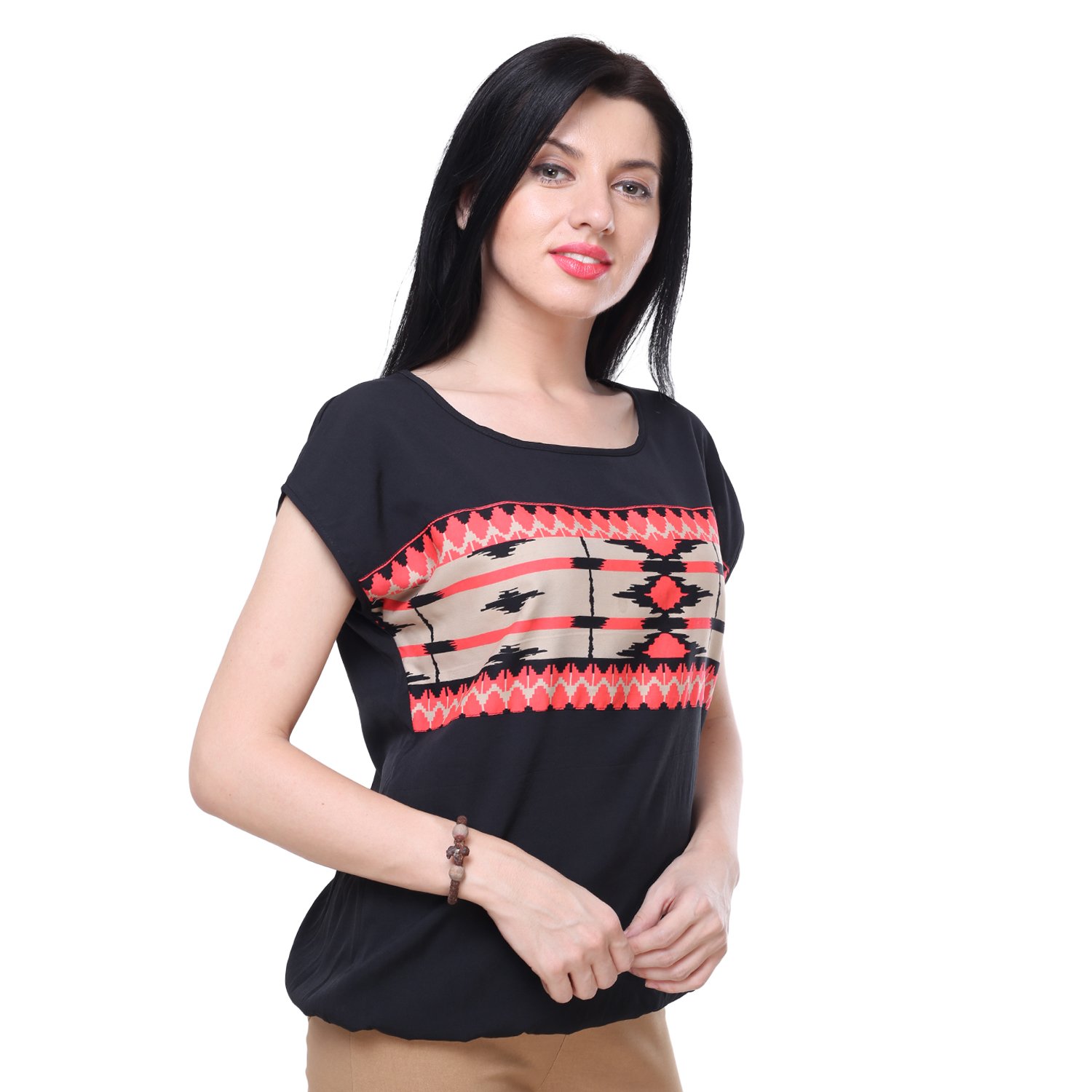 deewa women's printed top (black)