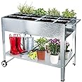 FOYUEE Galvanized Raised Garden Bed Outdoor Herb Apartment Gardening Above Ground Planter Boxes with Legs Portable Elevated Deck Outdoor Home Balcony
