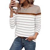 WIHOLL Long Sleeve Shirts for Women Stripe Tops Fall Fashion Outfits 2026 | Womens Tops,Fall Clothes,T shirt,Clothing,Trendy,Teacher,School,Cute,Cozy,Dressy,Boho,Winter,Cowboy Chic,Business Casual