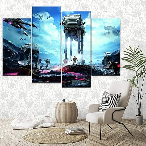 GouCehua 4 lienzos de Decoración de papel tapiz mural, Marco de madera