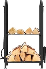AMOS Firewood Log Rack Holder with 4 Piece Fireplace Tools Set Black Indoor view 4